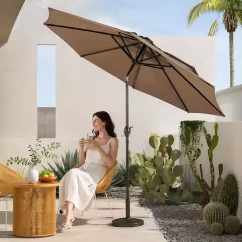 Parasol cantilever LED solaire marron – ø 3 m, manivelle