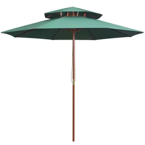 Parasol cantilever double niveau vert – 270 x 270 cm, mât en bois