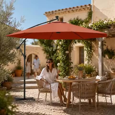 Parasol cantilever 350 cm terracotta – mât en acier