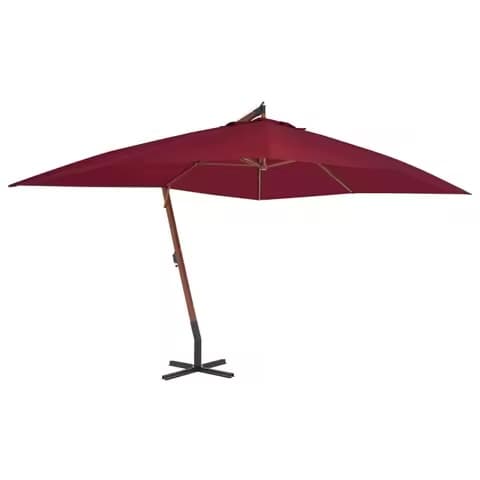 Parasol cantilever en bois bordeaux – mât bois naturel, manivelle